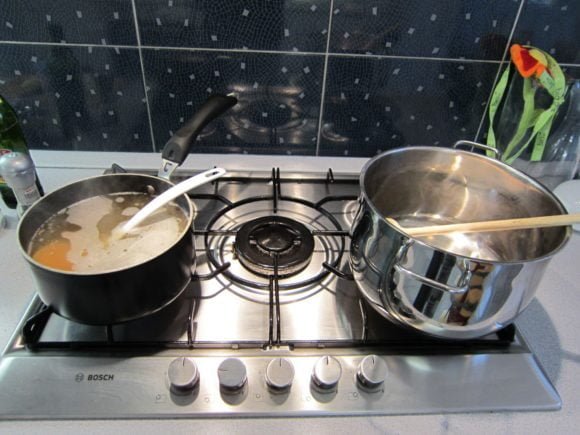 Cooking risotto on a gas stove