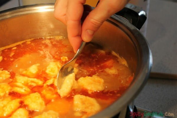 Add dunmplings to goulash soup