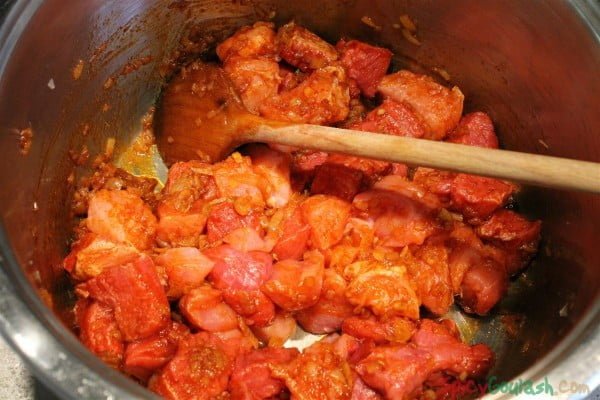 Add meat to goulash