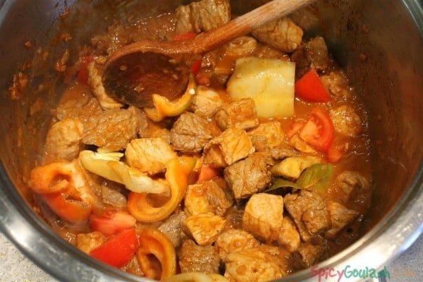 Add tomato, pepper, seasoning