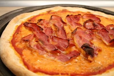 Homemade ham pizza