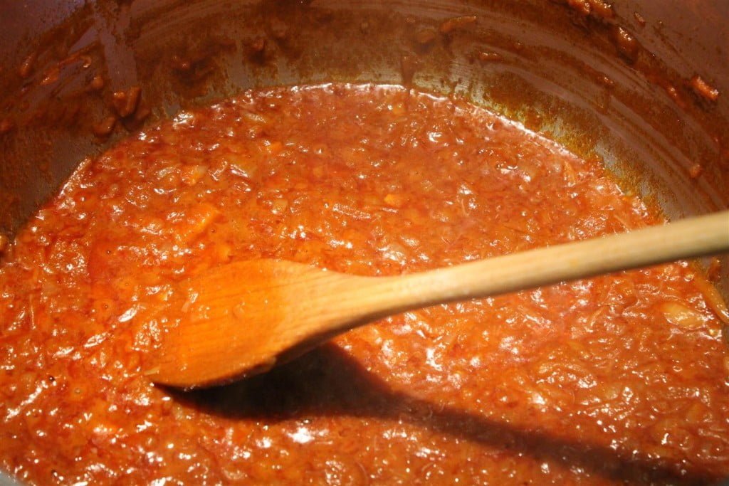 Mushroom goulash step 1 - onions and paprika