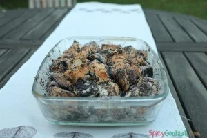 Poppy seed bread pudding (mákos guba) in baking pan