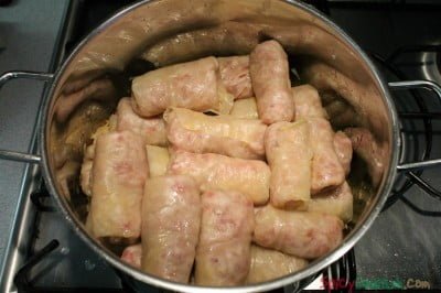 Place the cabbage rolls inside your pot