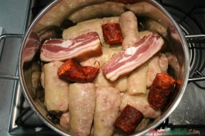 Stack smoked meat and sausage