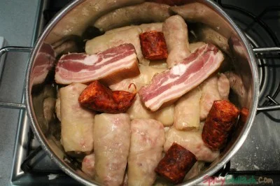 Stack smoked meat and sausage