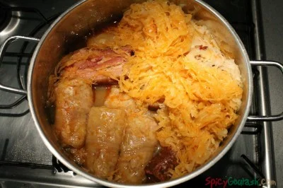Hungarian stuffed cabbage after cooking in a pot