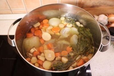 Hungarian beef soup in pot