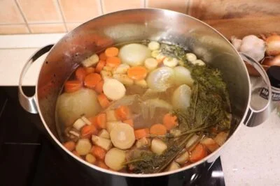 Hungarian beef soup in pot