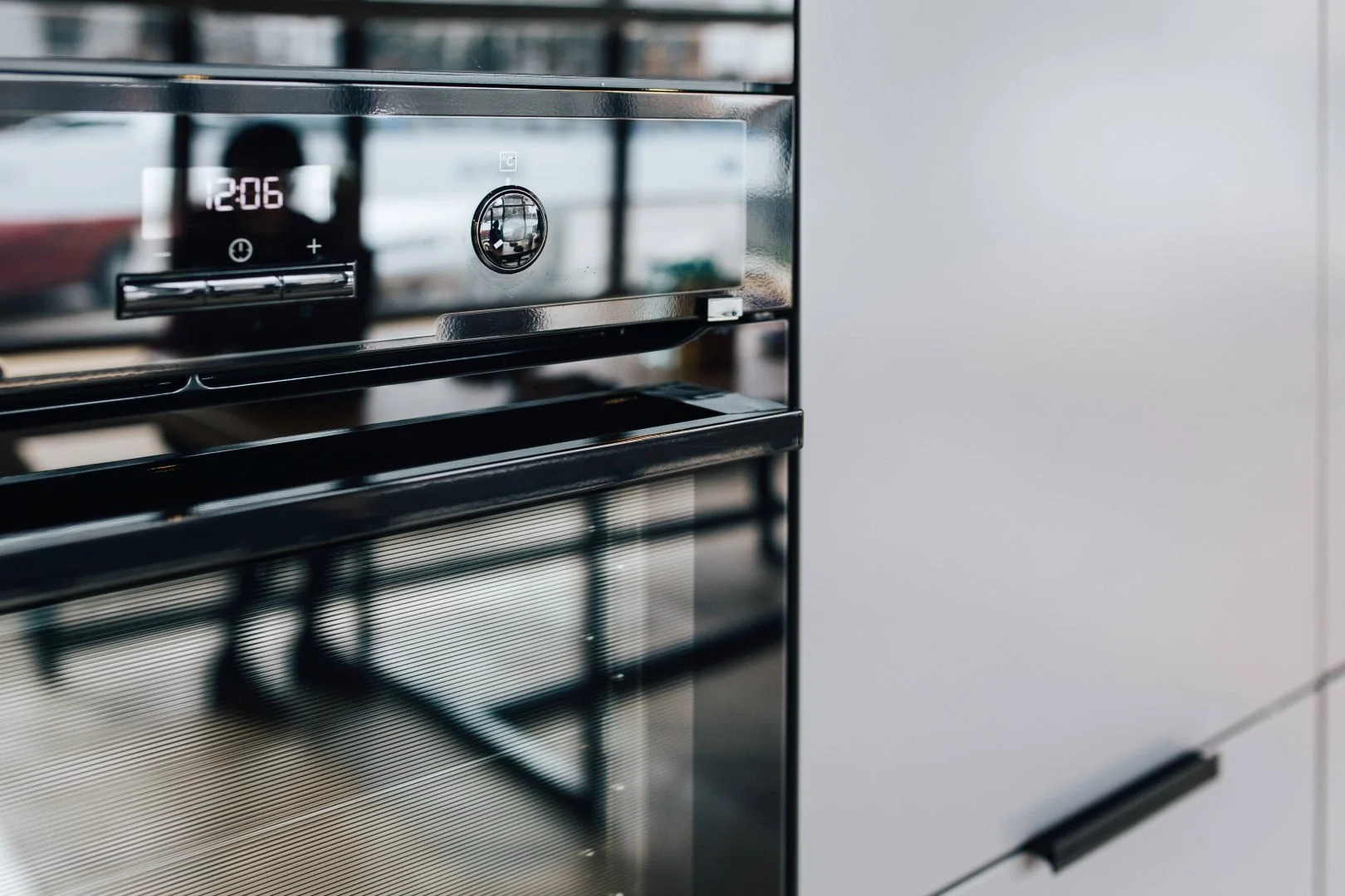 Metallic oven in modern kitchen