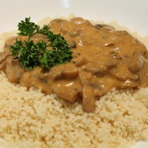 Mushroom paprikash over couscous