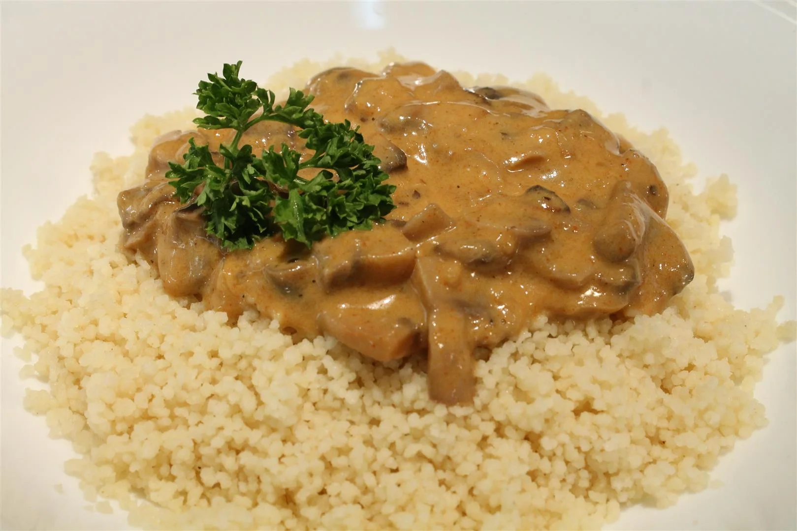 Mushroom paprikash over couscous