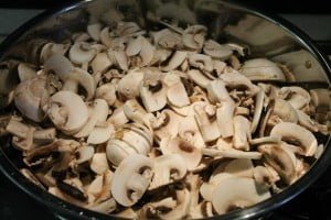 Mushroom goulash step 1 - sliced button mushrooms