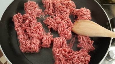 Browning ground beef in a pan