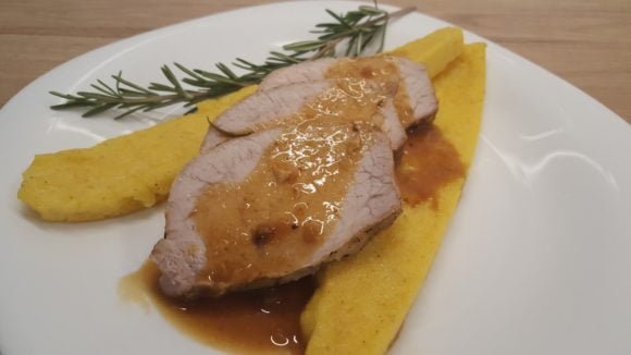 Rosemary pork loin served with polenta