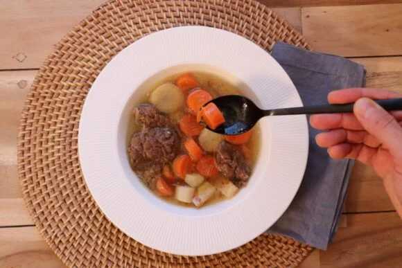 Serving Hungarian beef soup